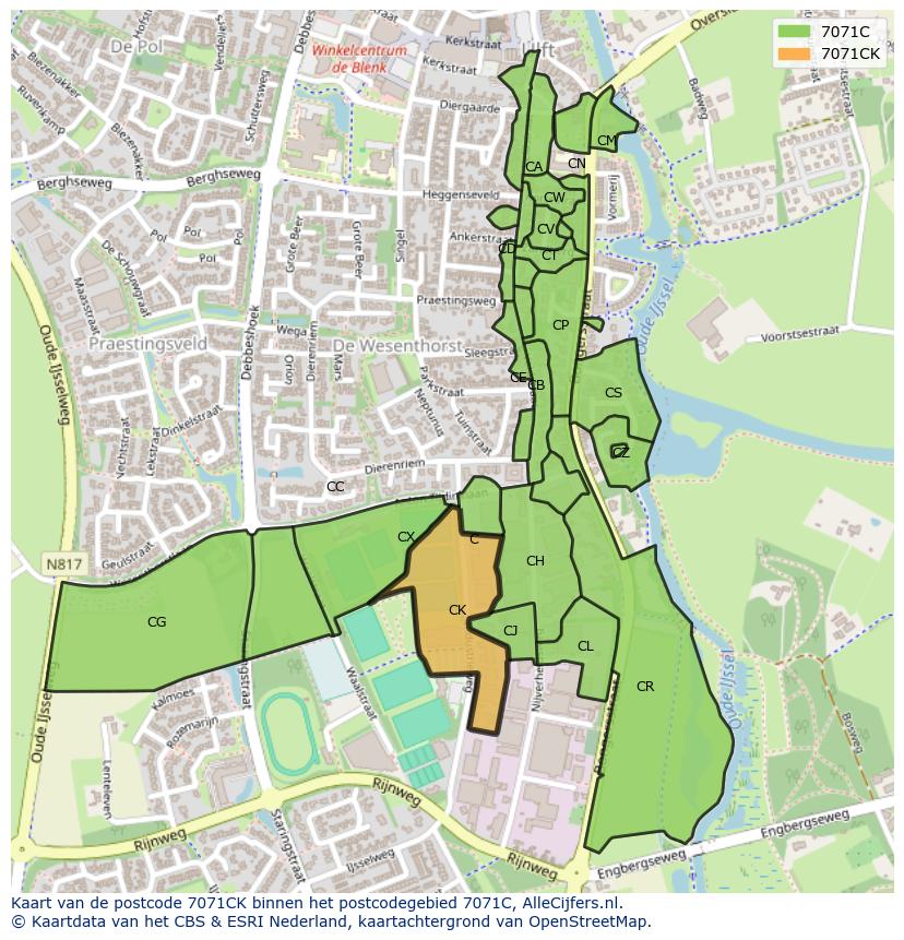 Afbeelding van het postcodegebied 7071 CK op de kaart.