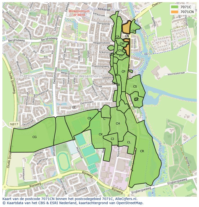 Afbeelding van het postcodegebied 7071 CN op de kaart.