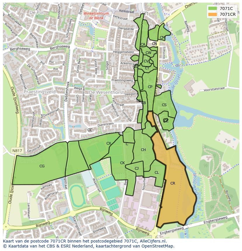 Afbeelding van het postcodegebied 7071 CR op de kaart.