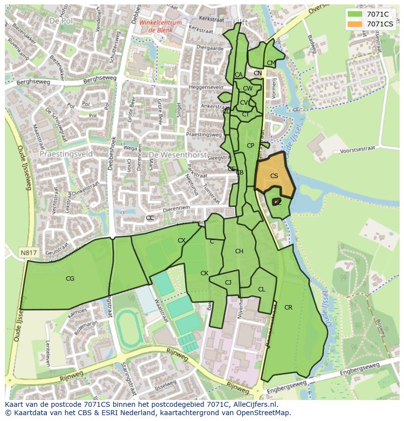 Afbeelding van het postcodegebied 7071 CS op de kaart.