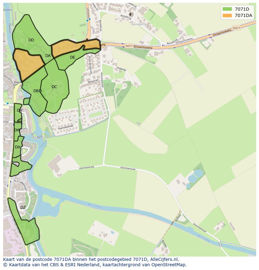 Afbeelding van het postcodegebied 7071 DA op de kaart.