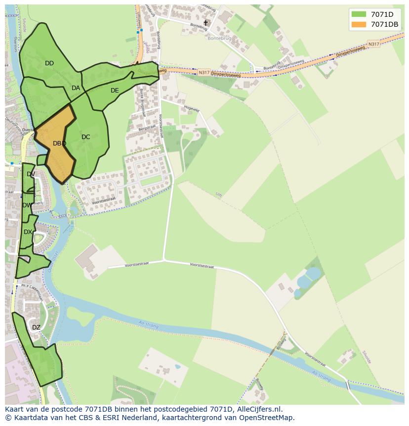 Afbeelding van het postcodegebied 7071 DB op de kaart.