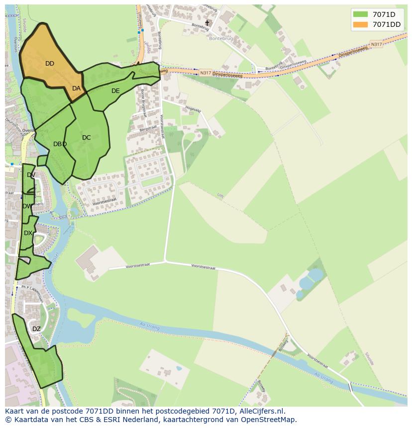 Afbeelding van het postcodegebied 7071 DD op de kaart.