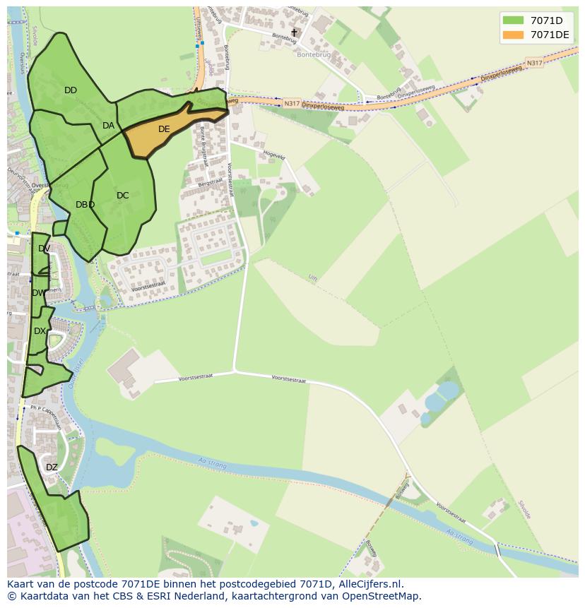 Afbeelding van het postcodegebied 7071 DE op de kaart.