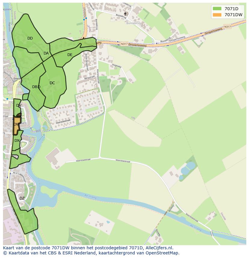 Afbeelding van het postcodegebied 7071 DW op de kaart.