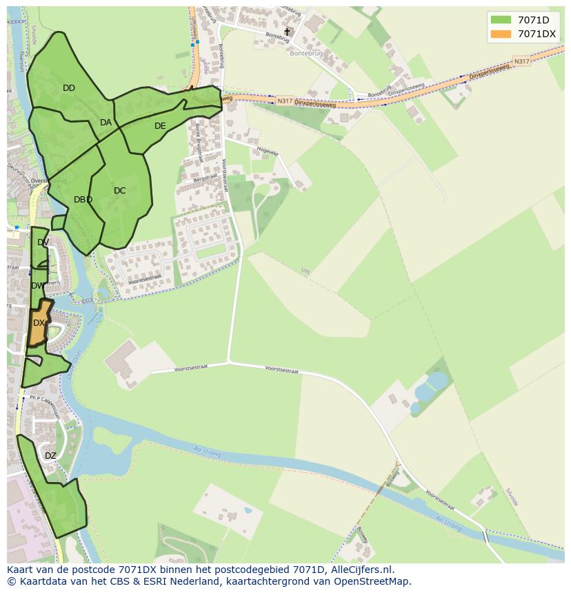 Afbeelding van het postcodegebied 7071 DX op de kaart.