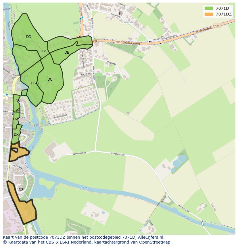 Afbeelding van het postcodegebied 7071 DZ op de kaart.