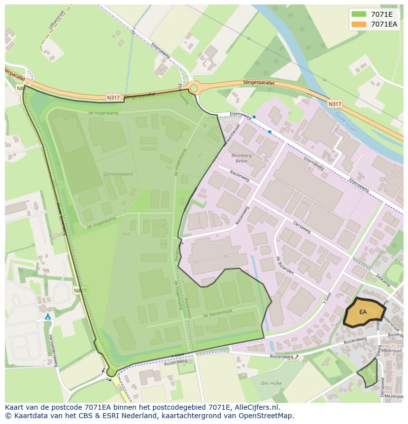 Afbeelding van het postcodegebied 7071 EA op de kaart.