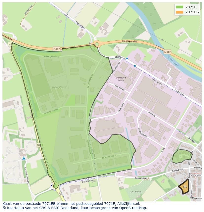 Afbeelding van het postcodegebied 7071 EB op de kaart.