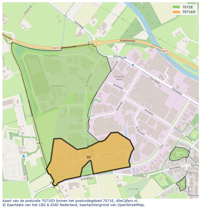 Afbeelding van het postcodegebied 7071 ED op de kaart.