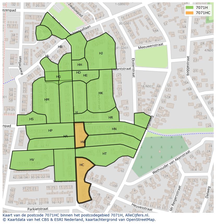 Afbeelding van het postcodegebied 7071 HC op de kaart.