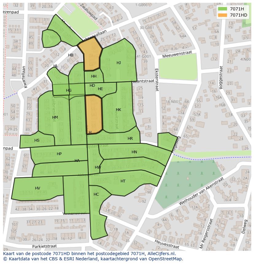 Afbeelding van het postcodegebied 7071 HD op de kaart.