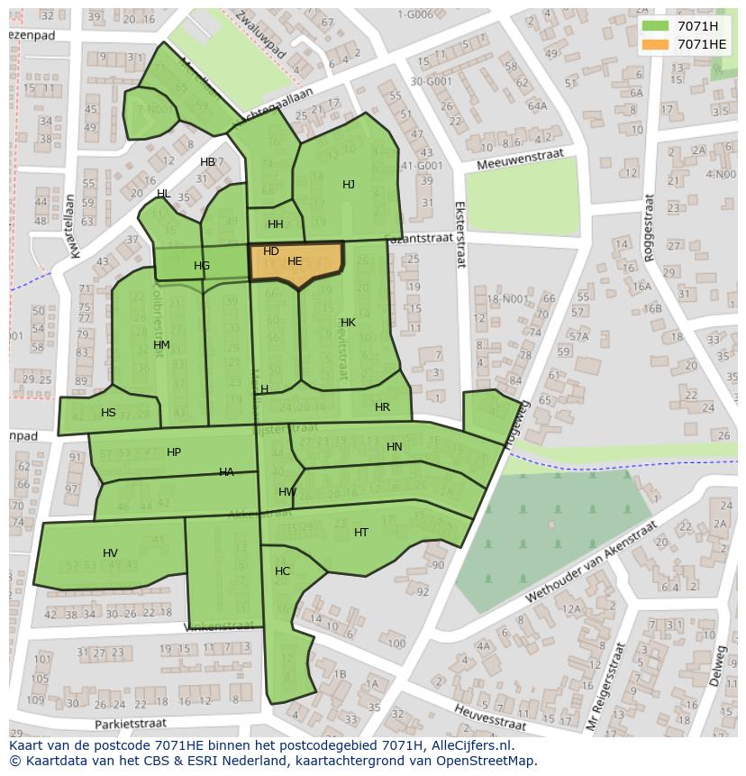 Afbeelding van het postcodegebied 7071 HE op de kaart.