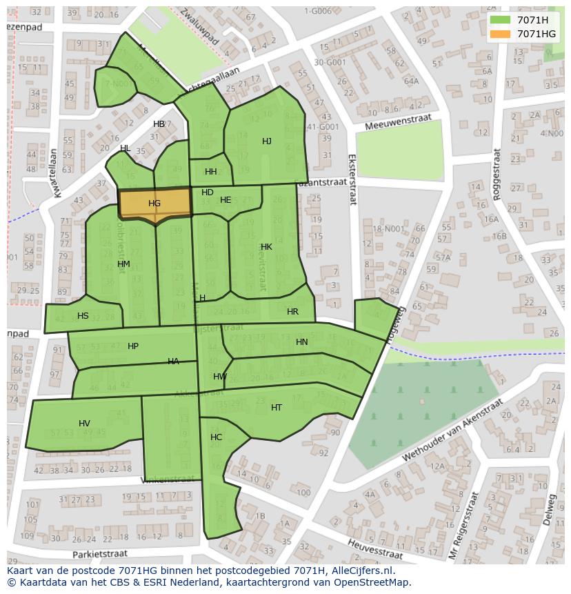 Afbeelding van het postcodegebied 7071 HG op de kaart.