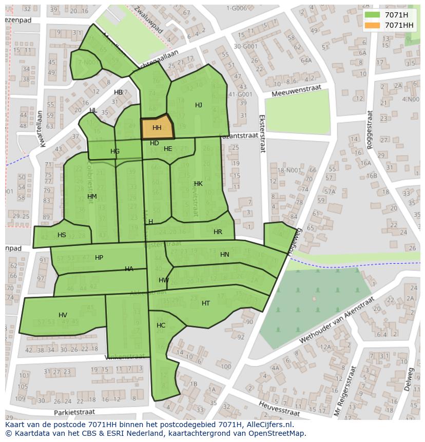 Afbeelding van het postcodegebied 7071 HH op de kaart.