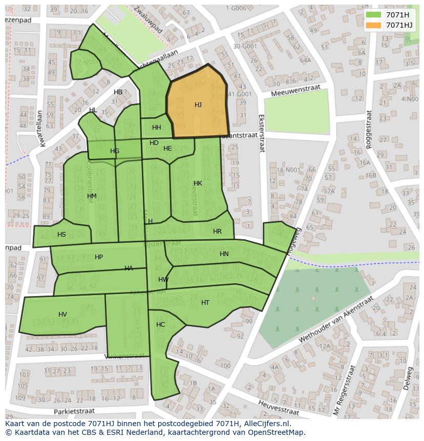 Afbeelding van het postcodegebied 7071 HJ op de kaart.