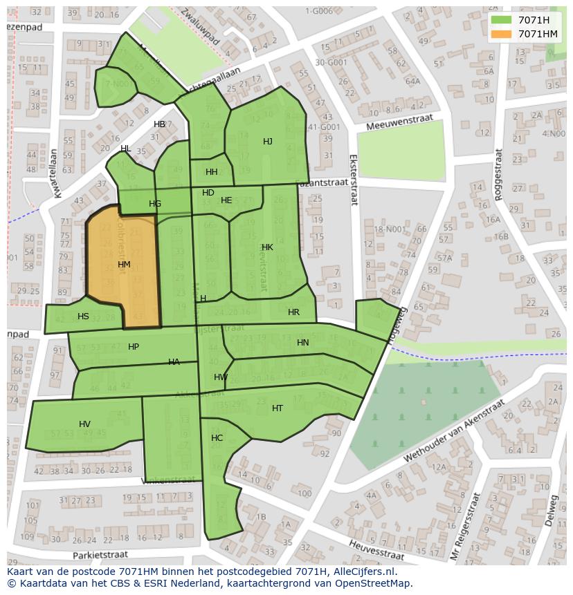 Afbeelding van het postcodegebied 7071 HM op de kaart.