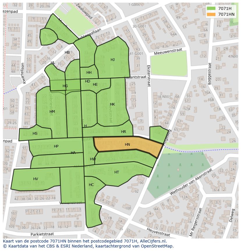 Afbeelding van het postcodegebied 7071 HN op de kaart.