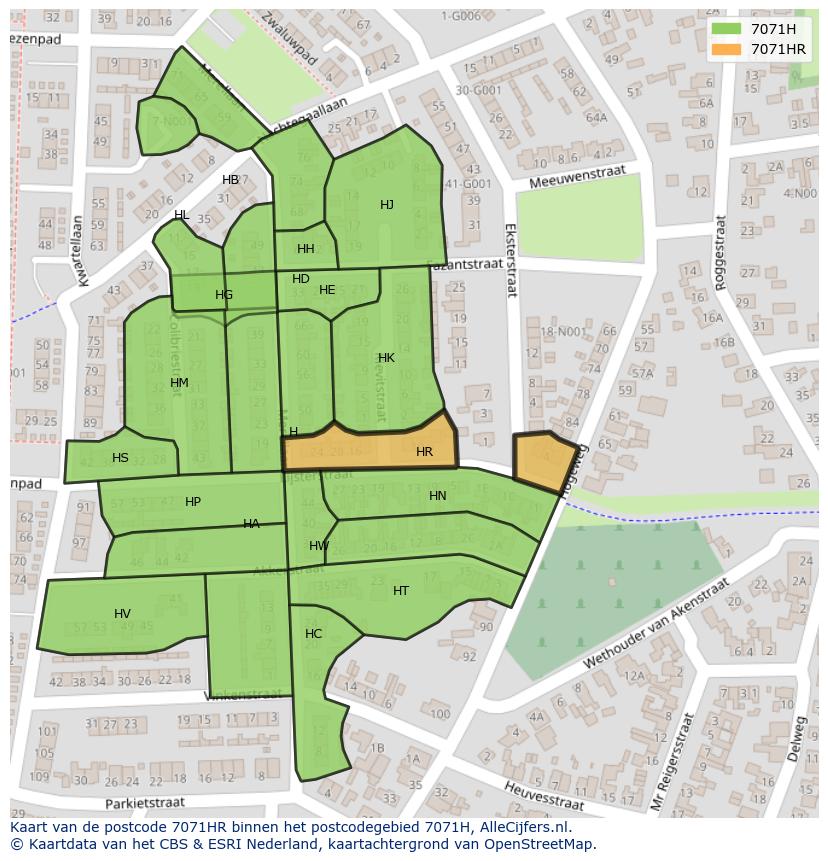 Afbeelding van het postcodegebied 7071 HR op de kaart.