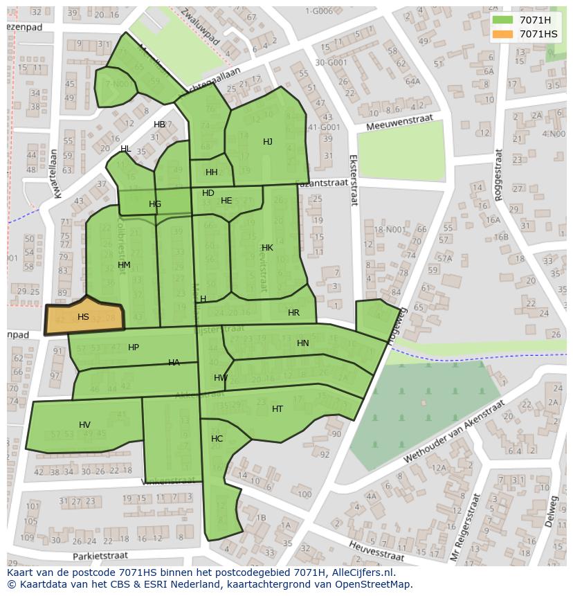 Afbeelding van het postcodegebied 7071 HS op de kaart.