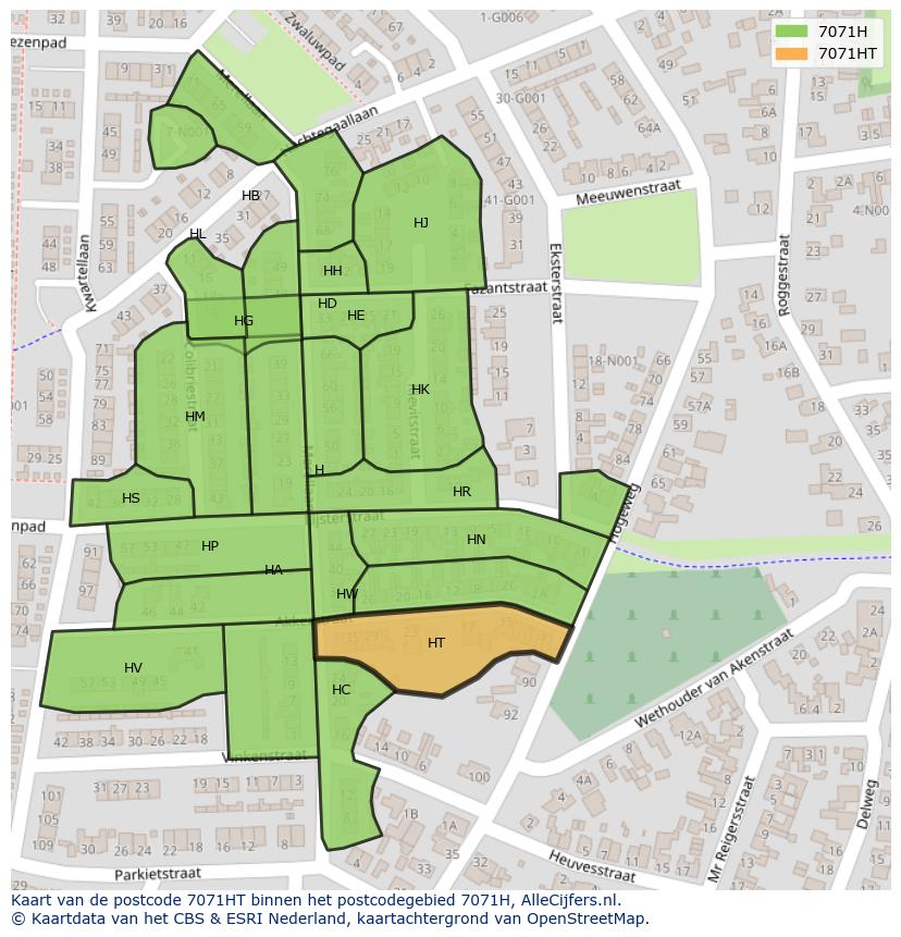 Afbeelding van het postcodegebied 7071 HT op de kaart.
