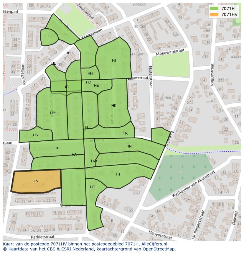 Afbeelding van het postcodegebied 7071 HV op de kaart.