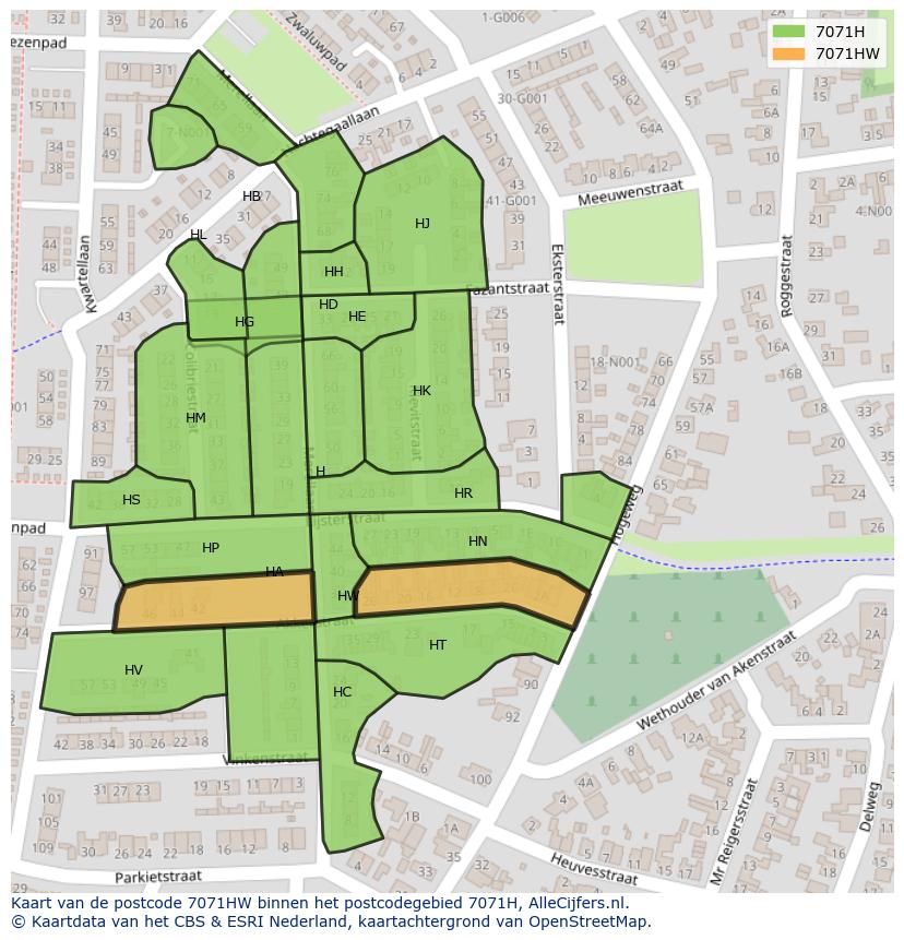 Afbeelding van het postcodegebied 7071 HW op de kaart.