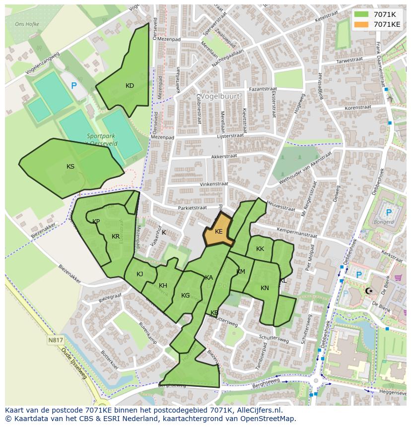 Afbeelding van het postcodegebied 7071 KE op de kaart.