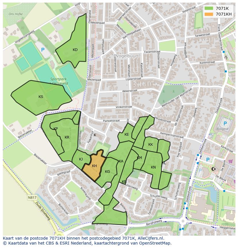 Afbeelding van het postcodegebied 7071 KH op de kaart.
