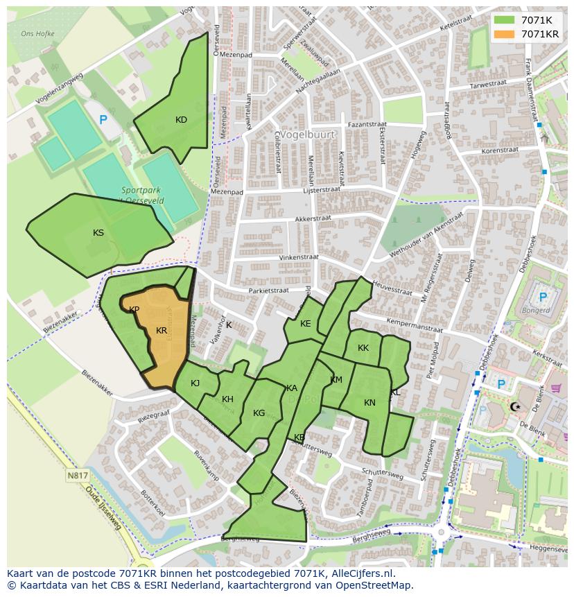 Afbeelding van het postcodegebied 7071 KR op de kaart.