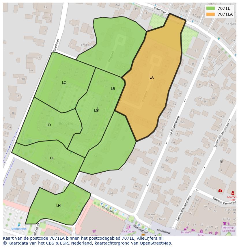 Afbeelding van het postcodegebied 7071 LA op de kaart.