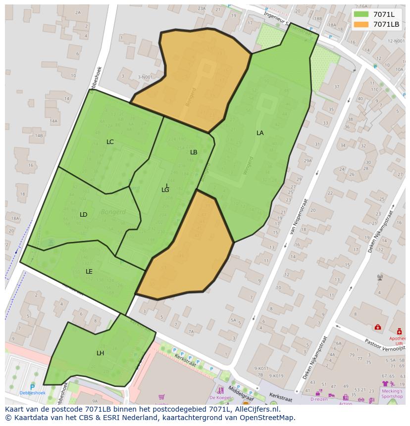 Afbeelding van het postcodegebied 7071 LB op de kaart.