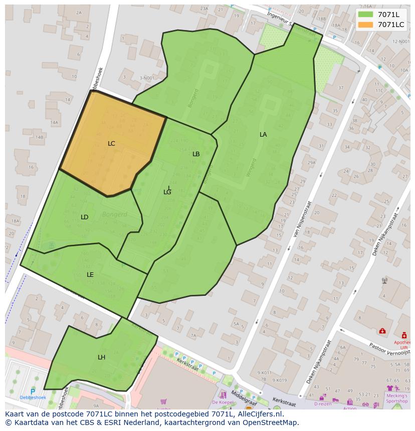 Afbeelding van het postcodegebied 7071 LC op de kaart.