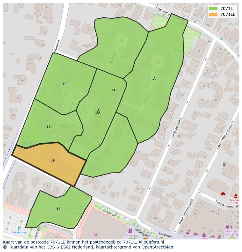 Afbeelding van het postcodegebied 7071 LE op de kaart.