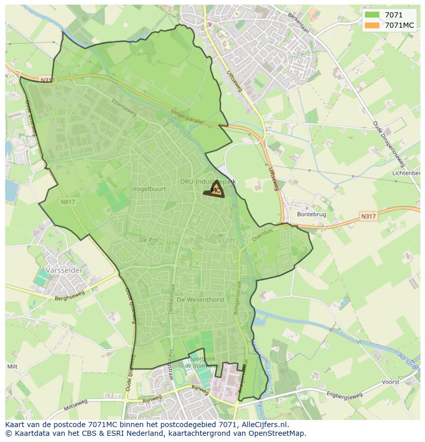 Afbeelding van het postcodegebied 7071 MC op de kaart.