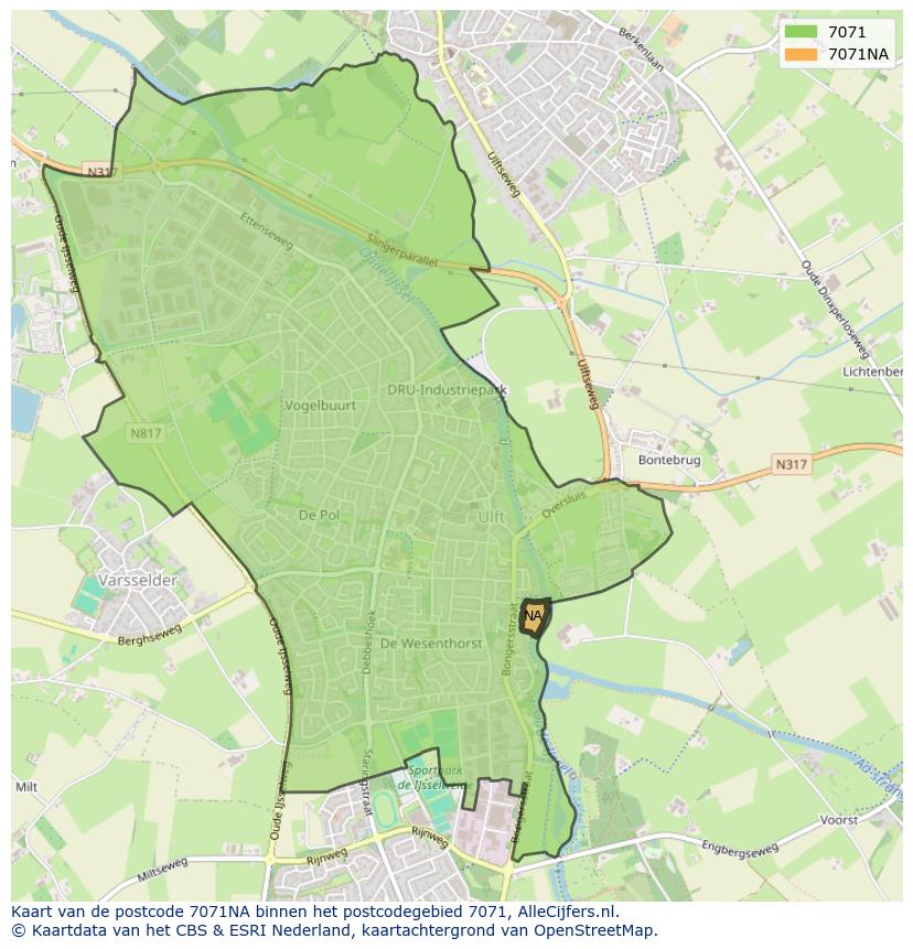 Afbeelding van het postcodegebied 7071 NA op de kaart.