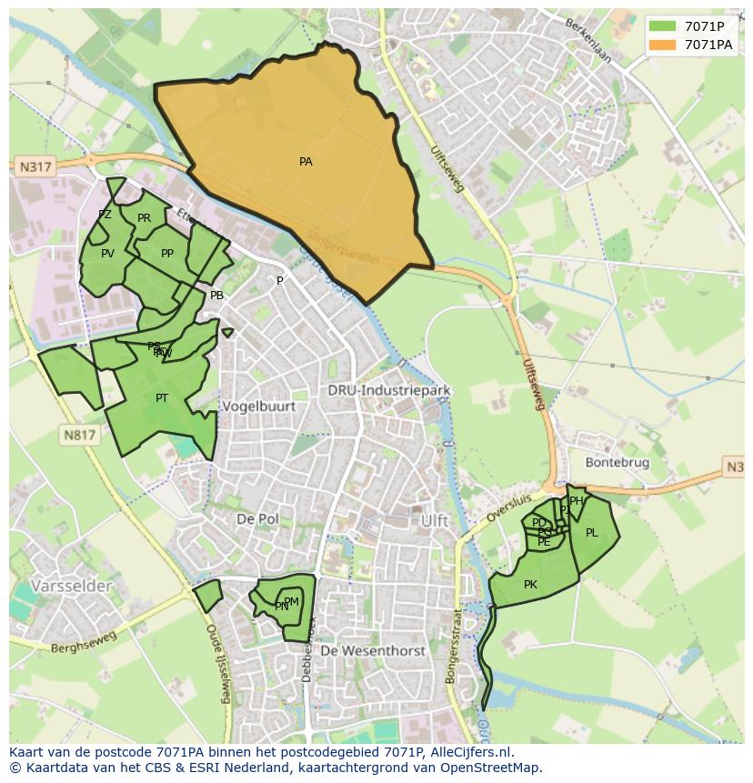 Afbeelding van het postcodegebied 7071 PA op de kaart.