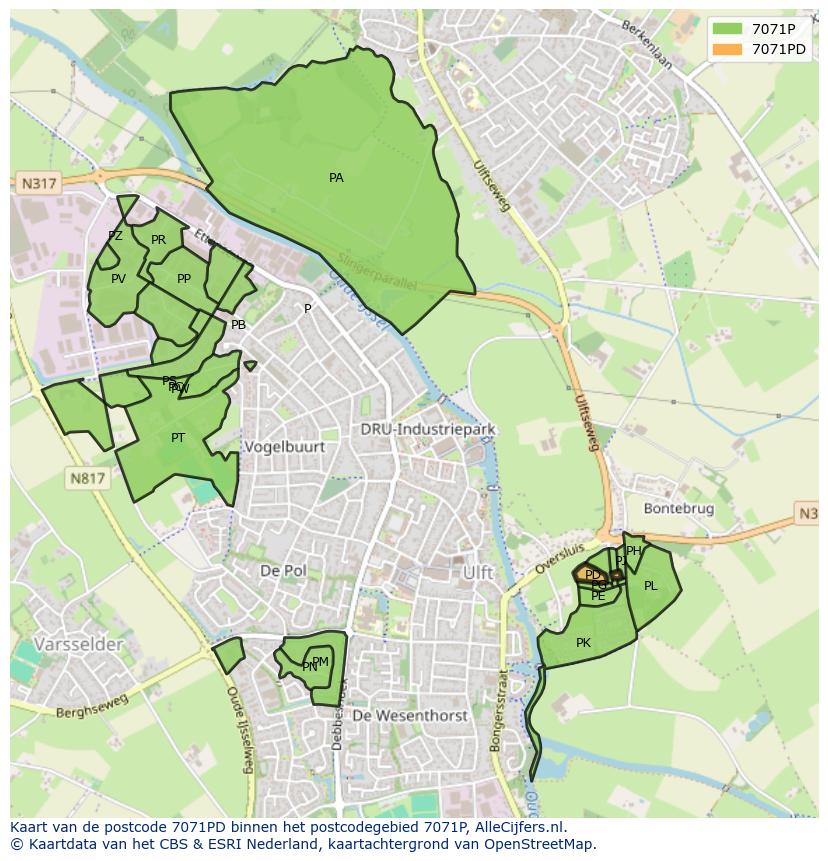Afbeelding van het postcodegebied 7071 PD op de kaart.