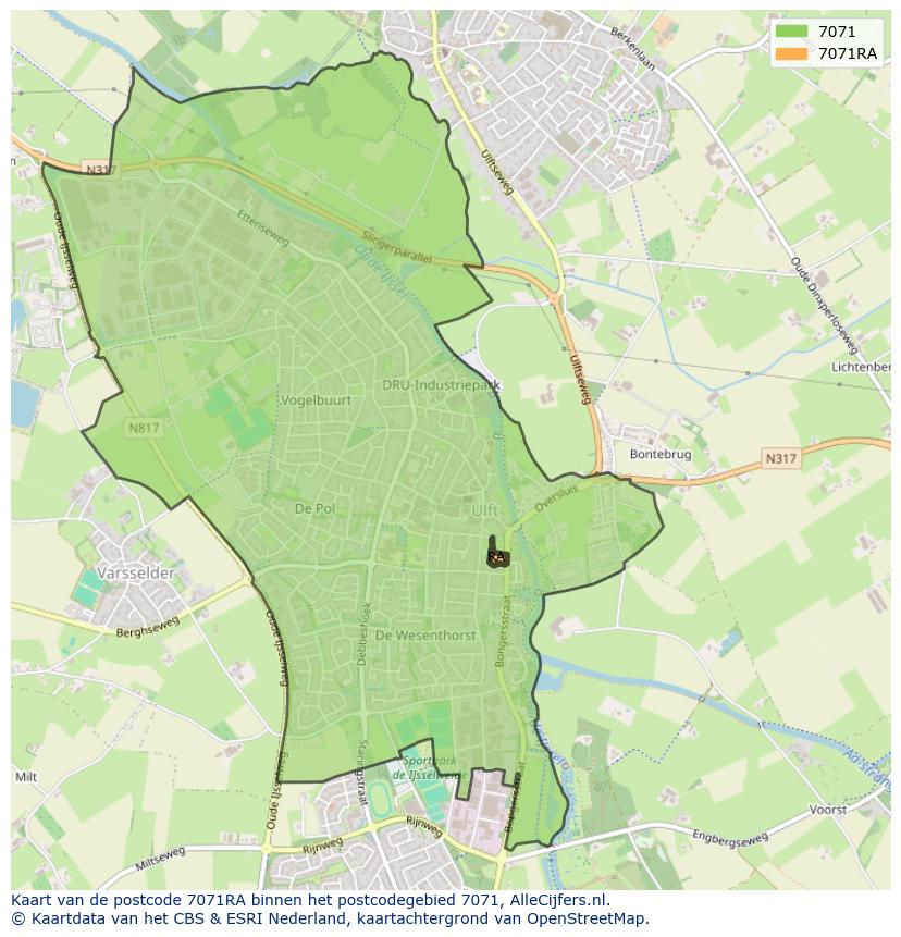 Afbeelding van het postcodegebied 7071 RA op de kaart.