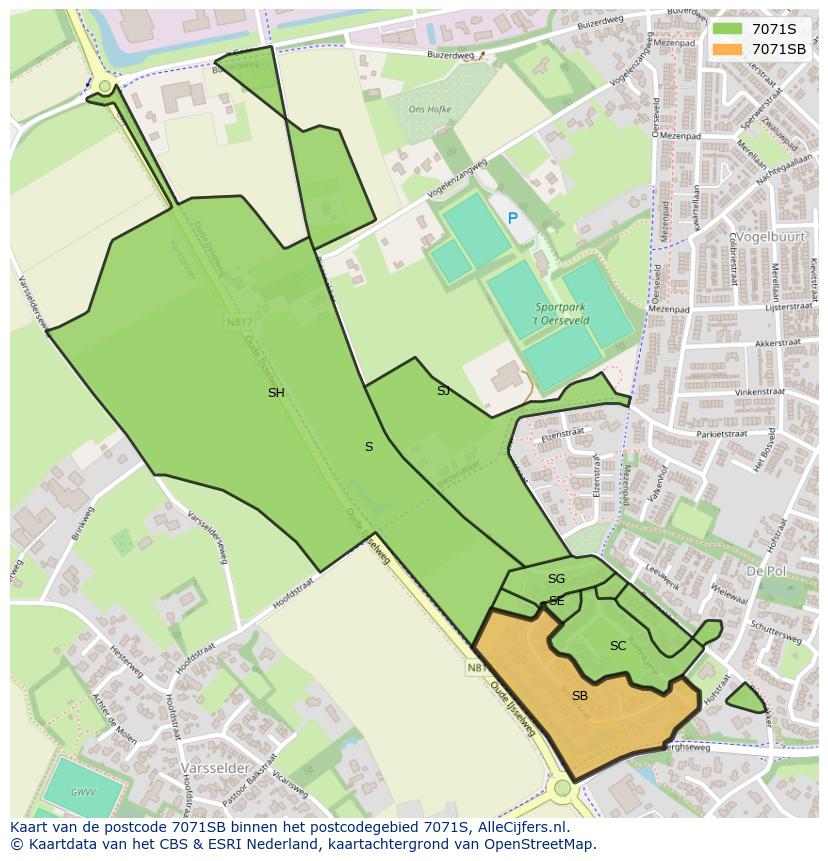 Afbeelding van het postcodegebied 7071 SB op de kaart.