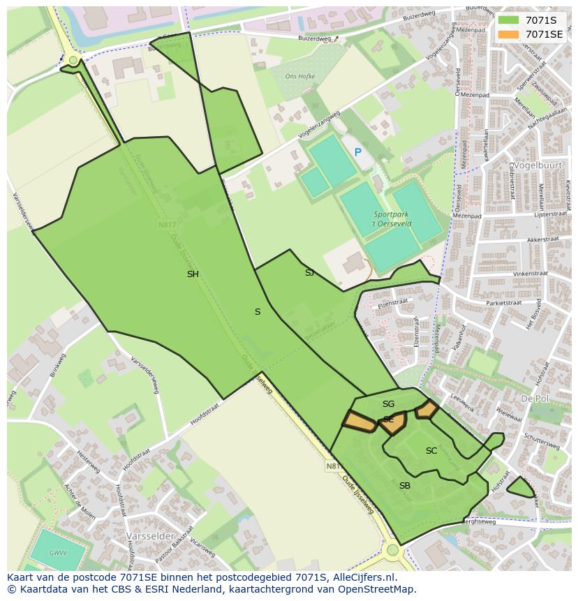 Afbeelding van het postcodegebied 7071 SE op de kaart.