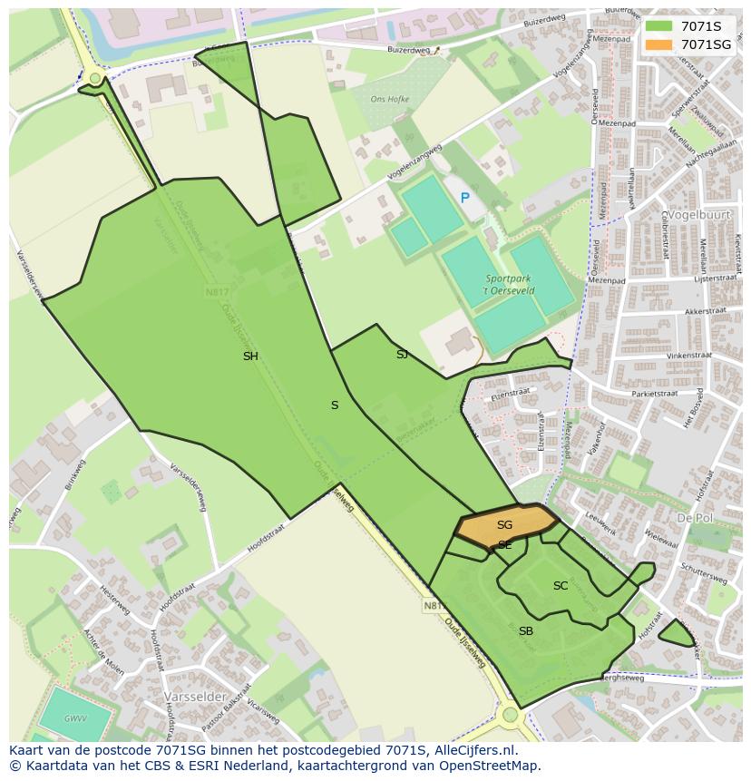 Afbeelding van het postcodegebied 7071 SG op de kaart.