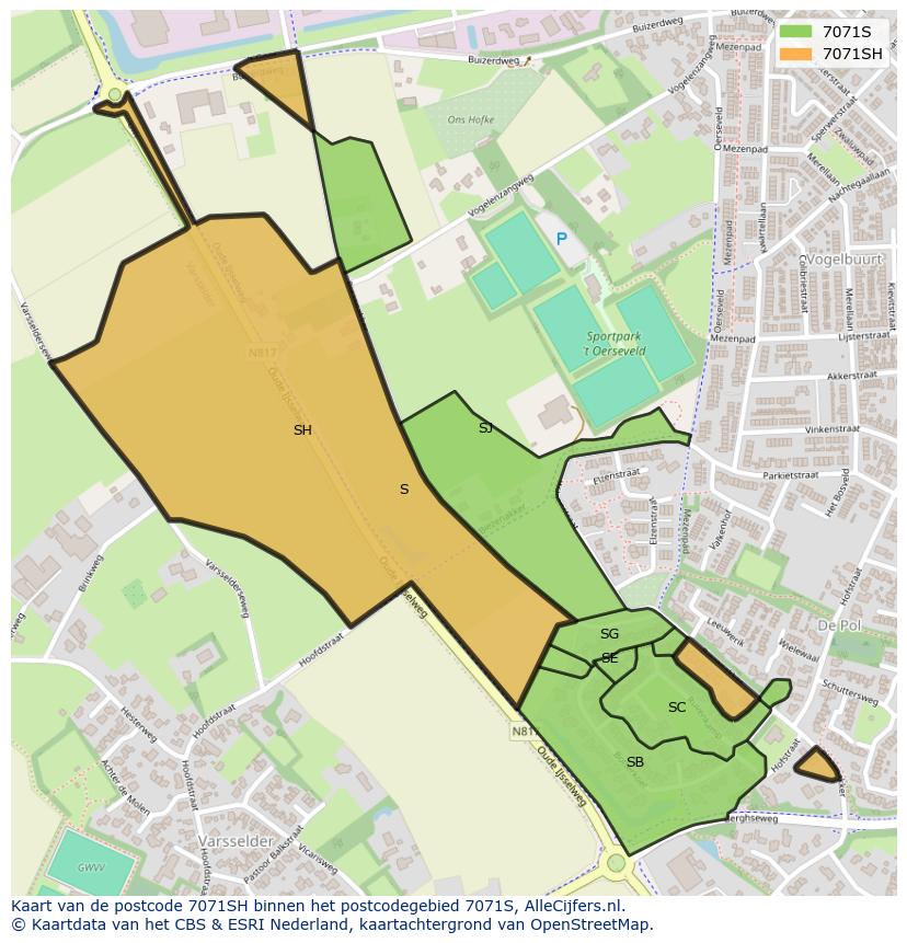Afbeelding van het postcodegebied 7071 SH op de kaart.