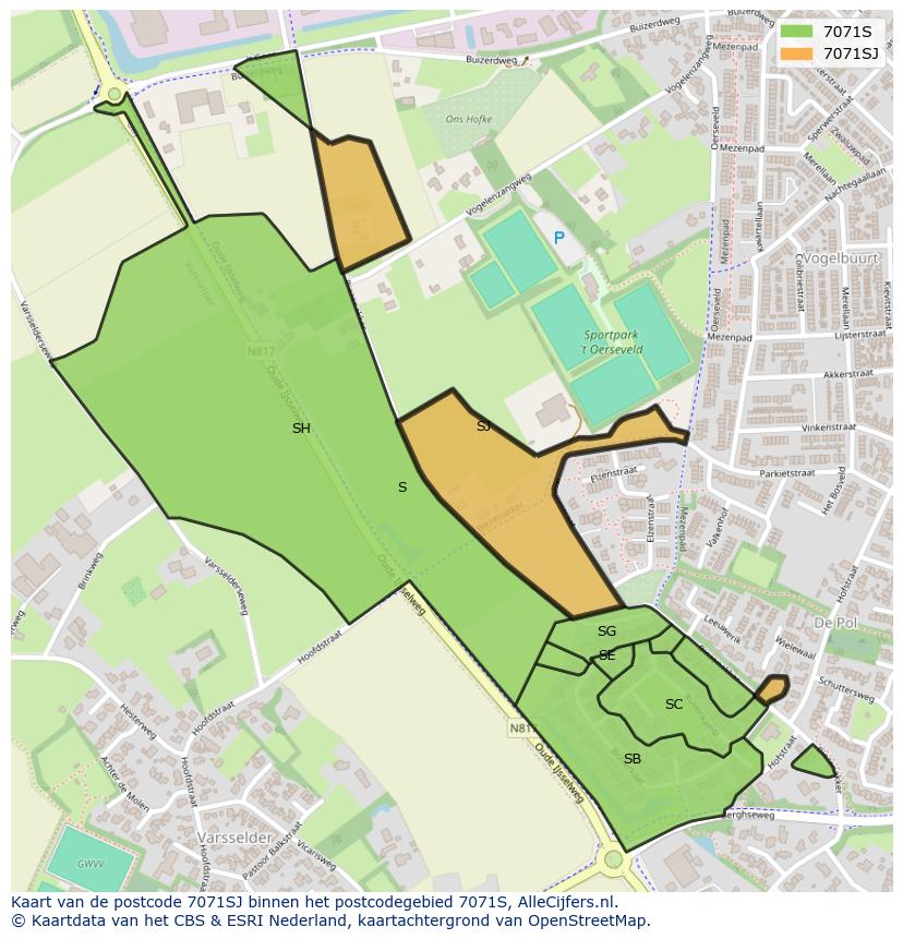Afbeelding van het postcodegebied 7071 SJ op de kaart.
