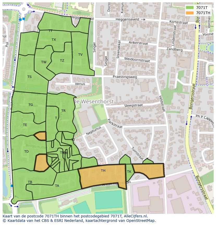 Afbeelding van het postcodegebied 7071 TH op de kaart.