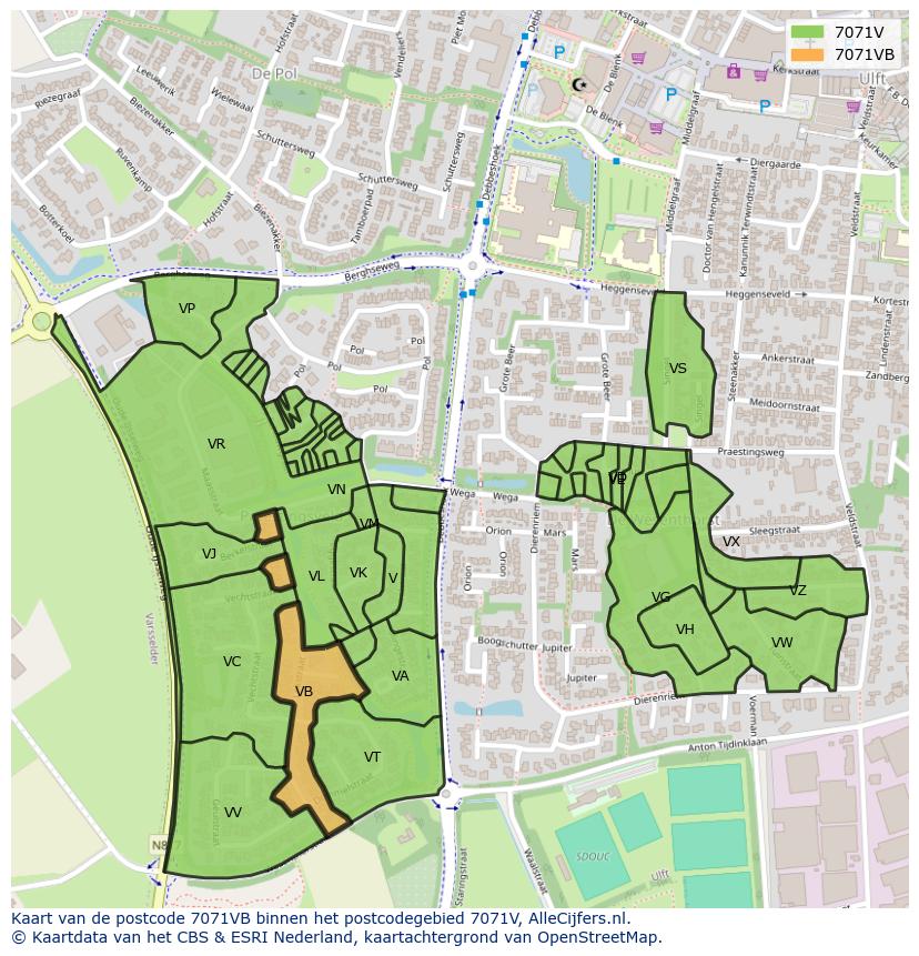 Afbeelding van het postcodegebied 7071 VB op de kaart.