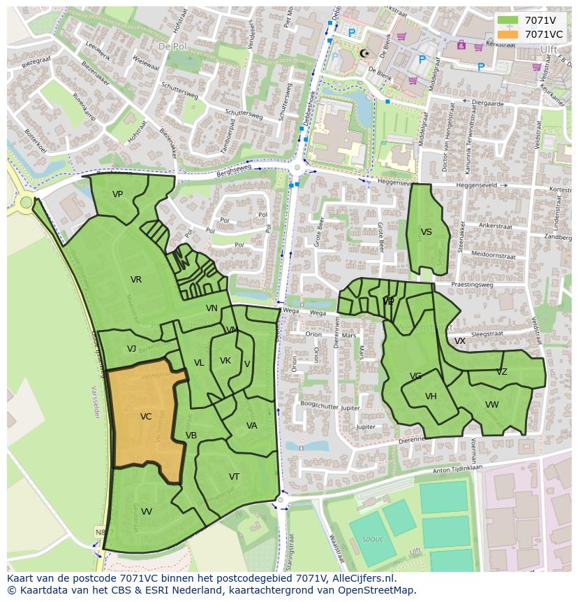 Afbeelding van het postcodegebied 7071 VC op de kaart.