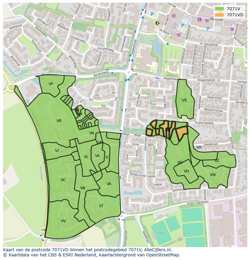 Afbeelding van het postcodegebied 7071 VD op de kaart.
