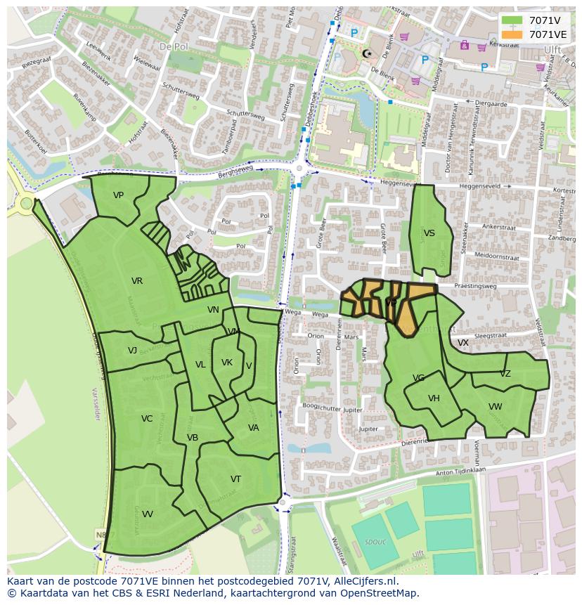 Afbeelding van het postcodegebied 7071 VE op de kaart.