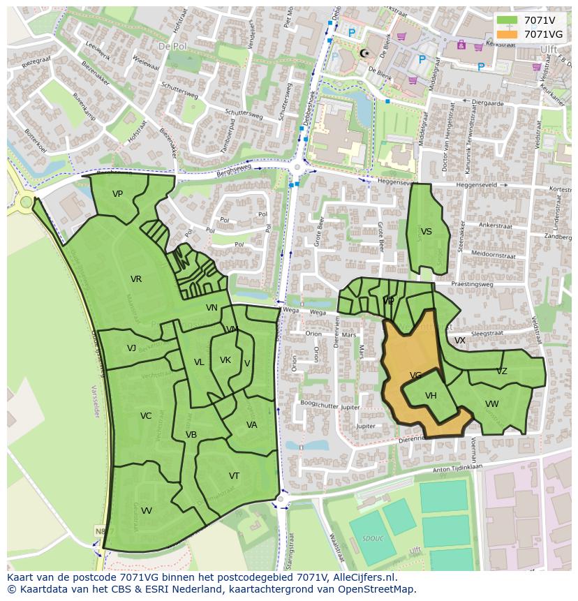 Afbeelding van het postcodegebied 7071 VG op de kaart.